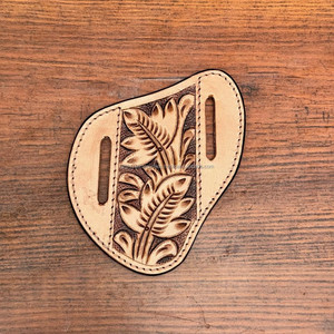 Nouveau Western personnalisé en cuir véritable pliant couteau de poche gaine unisexe bicolore noir Floral Design usiné à la main étui occidental - Product Image 2