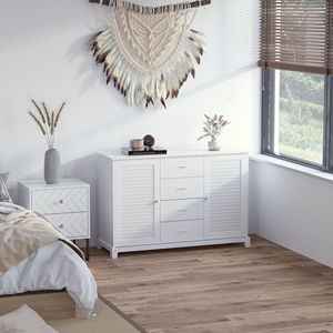 Credenza Bianca da 47 Pollici con 4 Cassetti e 2 Ante per Cucina, Bar, Sala da Pranzo, Soggiorno, Villa, Fattoria, Magazzino - Product Image 2