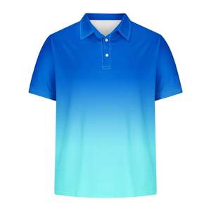Chemise de golf décontractée pour homme, à manches courtes, en jersey polyester/coton, imprimée à pois bleus par transfert thermique, boutonnée, tricotée, respirante, coupe classique - Product Image 1