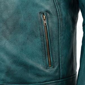 Blouson en cuir homme coupe ajustée style motard mode automne printemps décontracté vintage col montant couleur personnalisable - Product Image 5