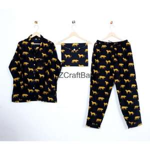 Conjunto de Pijama Floral Estampado a Mano 100% Algodón Puro, Tejido de Punto Hecho a Mano, Ropa de Estar por Casa para Verano, Hotel, Damas de Honor - Product Image 5