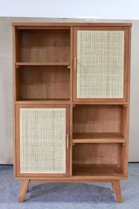 Estantería de Almacenamiento para Sala de Estar de Teca y Ratán, Diseño Moderno de 2 Puertas y 8 Estantes, Independiente - Product Image 3