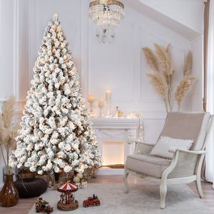 Sapin de Noël artificiel floqué pré-éclairé de 2,7 m en PVC articulé avec 650 lumières - Product Image 1