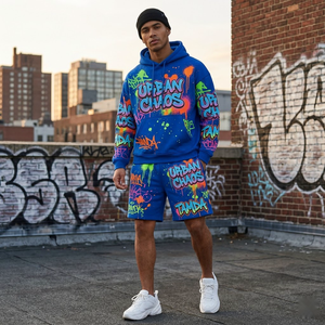 Ensemble survêtement avec sweat-shirt oversize et short de jogging |   Ensemble de survêtement en molleton personnalisé 2 pièces avec capuche - Product Image 2