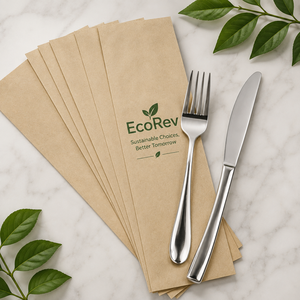 EcoRev ECO60 Model <b>Biodegradable</b> Cutlery Bags White <b>Paper</b> Twisted Handles Offset Printing Self Adhesive Seal Classic Style Food - Product Image 5