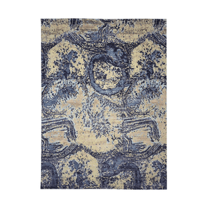 Tapis noué à la main en viscose et laine, à poils ras, effet vieilli, motif abstrait, pour la décoration moderne du salon - Product Image 2