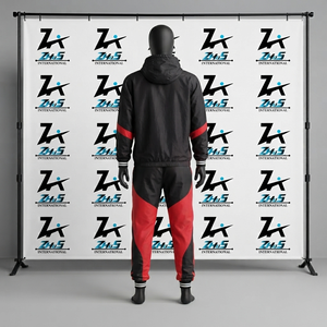 Men's Red Black Color Blocking Hooded Sweatsuits Full Length Zipper Fly Sporty Style Sweatshirt And <b>Pants</b> Sweatsuits Set - Product Image 2