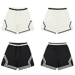 Men's Black Sport Shorts With White Geometric Stripe Drawstring Waist Breathable <b>Mesh</b> Fabric Front Logo Print - Product Image 5