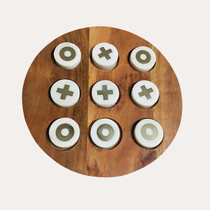 Forme ronde marbre et bois Tac tic toe jouet éducatif pour les familles jeu de fête intérieur/extérieur - Product Image 1