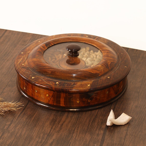 Boîte à épices en bois artisanale avec couvercle en verre, organisateur de masala à 5 compartiments, conteneur de rangement de cuisine sculpté - Product Image 5