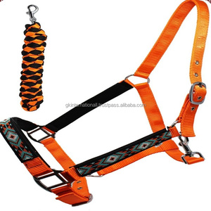 Most Demanding Double Ply Nylon Webbing Beaded Horse <b>Halter</b> with matching Lead Ropes and Nickel Hardware - Product Image 6