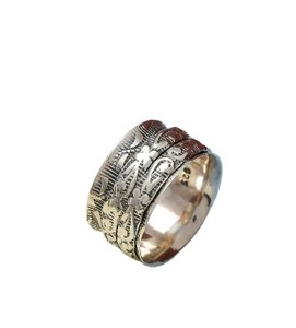 925 Sterling <b>Silver</b> Wide Spinner <b>Ring</b> Texture Band Handmade Rotating Floral Statement <b>Ring</b> for <b>Men</b> & Women - Product Image 1