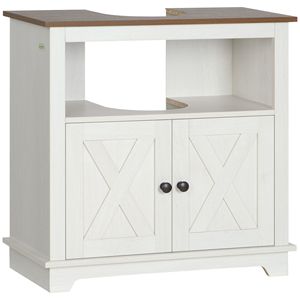 Mobile Bagno Moderno Bianco a 2 Ante da Terra con Ripiani e Design Impermeabile - Product Image 1