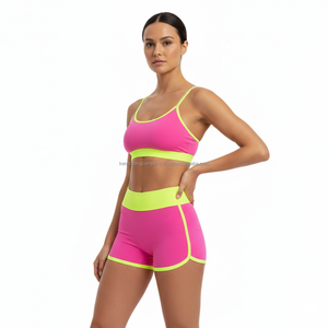 ชุดโยคะสีพื้นแบบพลัสไซส์สำหรับแบรนด์ส่วนตัว ชุดออกกำลังกาย เสื้อชั้นในกีฬา กางเกงขาสั้น สำหรับผู้หญิง ออกกำลังกาย ฟิตเนส แอคทีฟแวร์ รับผลิตแบบ OEM - Product Image 2
