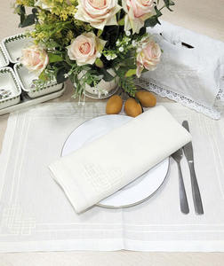 Ensemble de sets de table et serviettes de luxe personnalisés, lavables, brodés, à motif géométrique, fins, 100% lin ivoire, pour mariage bohème - Product Image 6