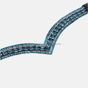 Cinta para la Cabeza de Caballo de Cinco Hileras de Diseño Superior, Cómoda y Portátil, de Cuero Genuino Negro y Marrón con Piedras y Cristales - Product Image 3