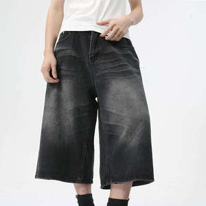Short en jean bleu foncé pour homme, coupe ample, style rétro, avec fermeture éclair et bouton, pour l'extérieur - Product Image 5