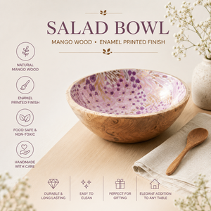 Handcrafted <b>Mango</b> <b>Wood</b> Enamel Printed Salad <b>Bowl</b> | Premium Wooden Serving <b>Bowl</b> for Fruits, Pasta, Snacks, Kitchen & Dining Decor - Product Image 4