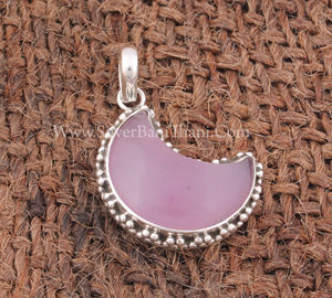 Pendentif Demi-Lune en Jade Rose Naturel, Breloque Pierre Demi-Lune en Argent Sterling 925, Bijou Pendentif en Pierre Précieuse pour la Fabrication de Colliers - Product Image 6