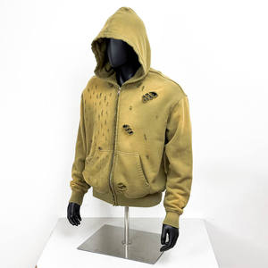 OEM TOPSHOW Sudadera con cremallera de algodón Terry de alta calidad, personalizada, con bordado de apliques desgastados, anti-bolitas, corta, oversize y con lavado ácido - Product Image 1