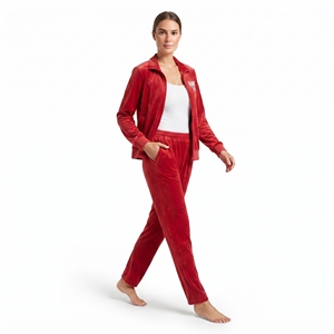 <b>Top</b> Quality Women’s <b>Velvet</b> Tracksuit Regular Fit Full Zip Jacket Matching Pant Winter Wear Casual Wear Solid <b>Red</b> Color Two Piece - Product Image 3