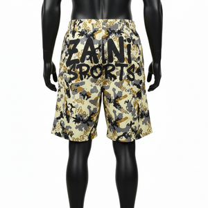 Shorts coupe-vent pour homme en polyester tissé doux 120 GSM, imprimé camouflage intégral, logo personnalisé thermocollé, séchage rapide - Product Image 2