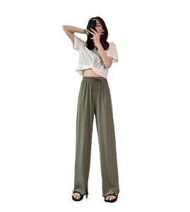 Pantalones Anchos de Cintura Alta para Mujer, Holgados, Largos, de Algodón, con Cordón, Casuales, de Verano, Color Negro Sólido - Product Image 6