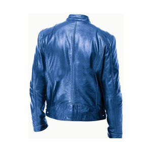 Chaqueta de Cuero para Hombre, Azul, con Grabado de Piel de Vaca, Transpirable, Cuello Alto, Cierre de Cremallera, Estilo Motero, Resistente al Viento, para Otoño - Product Image 2