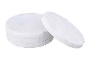 Premium White Marble Round Stone <b>Drink</b> <b>Coasters</b> <b>for</b> Home Office Table Decor - Product Image 6