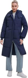 Parka Larga Acolchada para Mujer, con Capucha, Manga Larga, Color Azul Marino Sólido, Abrigo Cálido de Invierno con Cierre de Cremallera, Relleno Grueso de Fibra de Poliéster - Product Image 6