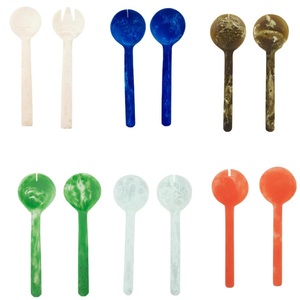 <b>Green</b> Resin Salad Servers Set with Beaded Handles and Unique Spoon Designs-Dishwasher & <b>Microwave</b> Safe Best Quality Available - Product Image 4
