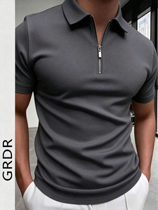 Men's Summer T <b>shirts</b> Collar Half <b>Zip</b> Short Sleeve T-<b>Shirt</b>, Suitable For Outdoor, Vacation And Casual Wear - Product Image 4