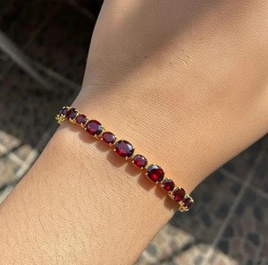 Oval Cut Lab Grown Ruby Stone <b>Charm</b> Bracelet 925 Sterling Silver Gold Plated Luxury Elegant Handmade Jewelry Gift Women - Product Image 3