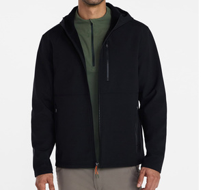 Veste polaire à capuche noire pour homme, fermeture éclair, coupe-vent, vêtement d'extérieur décontracté, coupe régulière, matière polyester légère et collée - Product Image 5