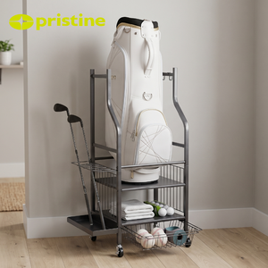 Étagère de rangement pour matériel de golf en métal durable avec roulettes, quatre niveaux, pour équipement sportif d'intérieur, design minimaliste multifonctionnel, type sur pied - Product Image 3