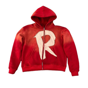 Sweat à capuche épais personnalisé avec broderie, effet vieilli, délavé à l'acide, zippé, motif araignée, délavé soleil, pour l'hiver - Product Image 1