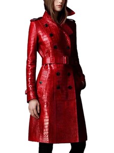 Manteaux en cuir de vachette longs et élégants pour femmes, en peau de mouton véritable rouge, style classique, pour l'hiver – Vente en gros - Product Image 5