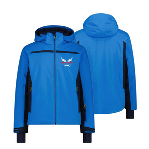 Veste de ski à capuche imprimée pour homme avec fermeture éclair, imperméable 10 000 mm, en polyester 220 g, color block, chaude, respirante, pour l'hiver et les activités de plein air - Product Image 1