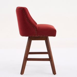 Set di 2 Sgabelli da Bar Girevoli Altezza Bancone, Altezza Seduta 26 Pollici, Rivestimento in Tessuto Rosso Vino - Product Image 6