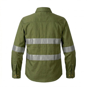 Custom Men's Olive Green Reflective Breathable Work Fashion Workwear Shirt and Pants Set High Visibility <b>Uniform</b> Cotton Material - Product Image 3