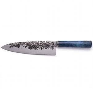 Outil de cuisine artisanal de style japonais martelé à la main avec manche en bois stabilisé bleu - Product Image 5