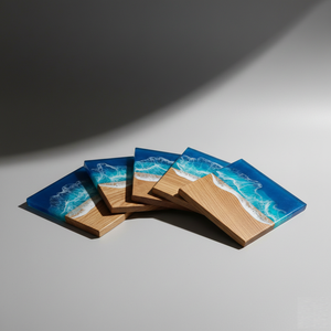 Sous-verres en résine et bois, ensemble élégant de sous-verres artisanaux pour café, thé, décoration de table, cadeau pour maison moderne - Product Image 1