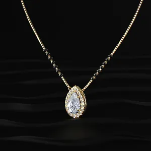 Pendentif en diamant CVD cultivé en laboratoire, forme poire, halo, Mangalsutra, tendance, or, couleur D-E, clarté VVS-VS, certifié IGI, fournisseur indien - Product Image 4