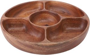 Bandeja Redonda de Madera con Divisiones para Servir Aperitivos, Plato de Madera de Acacia con 5 Compartimentos para Servir Frutos Secos y Nueces - Product Image 6