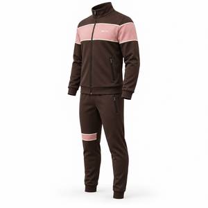 Men's Brown <b>Pink</b> Acid Wash Color Blocking <b>Tracksuit</b> Full Zip Jacket Tapered Joggers Side Pockets Front Logo Autumn Casual Sporty - Product Image 5