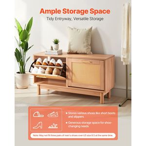 Banco de Entrada con Aspecto de Ratán de 39.4 x 11.8 x 20.9 Pulgadas con 2 Cajones Abatibles y 4 Compartimentos, Estante para Zapatos con Capacidad para 300 Libras - Product Image 2