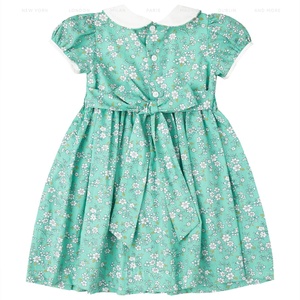 Robe en coton à imprimé floral pour filles, col rond, manches courtes, coupe trapèze mi-mollet, style estival, respirante, brodée, mignonne - Product Image 2