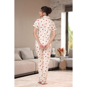 Ensemble de pyjama en coton à imprimé fraises pour femmes, manches courtes, vêtements de nuit boutonnés - Product Image 3