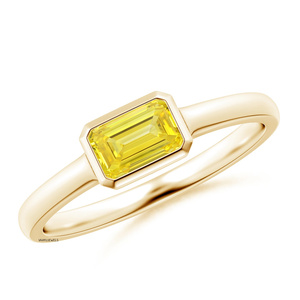 Anillo Solitario de Lujo con Gema Amarilla Corte Esmeralda para Mujer, Joyería Minimalista de Compromiso en Oro de 10K, 14K, 18K y Plata 925, 935 - Product Image 1