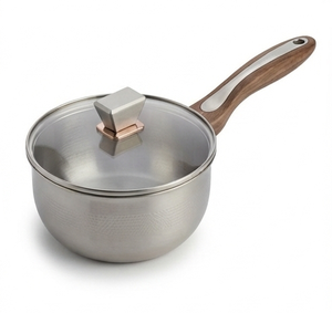 Wooden Handle Silver Finished Stainless Steel Sauce <b>Pan</b> <b>Induction</b> Cooker Customizable Stainless Steel Lining - Product Image 2